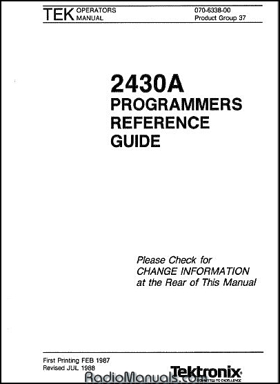 Tektronix 2430A Programmers Manual